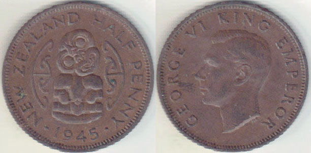 1945 New Zealand Half Penny A005435